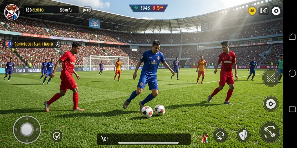 Screenshot menunjukkan momen mendebarkan dalam pertandingan sepak bola.