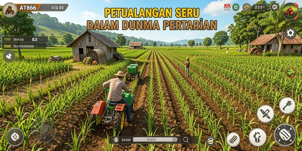 Screenshot gameplay AT866 menampilkan aksi seru pengelolaan pertanian.