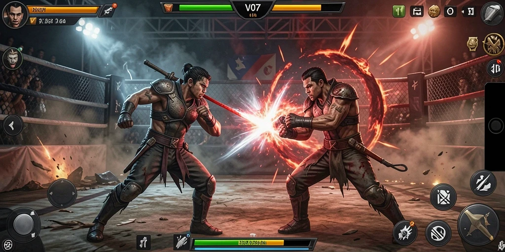 Screenshot V07 memperlihatkan aksi pertarungan yang mendebarkan.